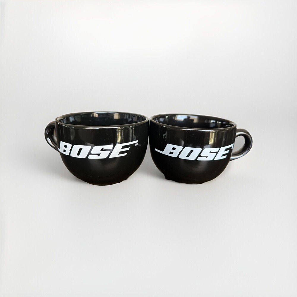 2 Lot Of BOSE STEREO BLACK LARGE CERAMIC COFFEE MUG STONEWARE MUG